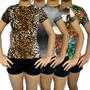 Imagem de Kit 4 Camisetas Femininas Baby Look Gola Careca Estampas Sortidas Viscolycra Pp ao Plus Size