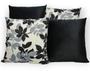 Imagem de Kit 4 Capas de Almofada Decorativas Jacquard e Suede 45cm x 45cm com Zíper Folhas Cinza e Preto com Preto
