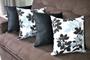 Imagem de Kit 4 Capas de Almofada Decorativas Jacquard e Suede 45cm x 45cm com Zíper Folhas Cinza e Preto com Preto