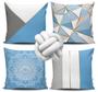Imagem de Kit 4 Capas de Almofada Mandala Azul + Almofada Nó Branco