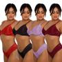 Imagem de Kit 4 Conjunto Lingerie Feminino Com Arco Sem Bojo De Renda Calcinha E Sutiã Moda Íntima Linha Noite