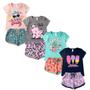 Imagem de Kit 4 Conjunto Verão Infantil Feminino Blusinha e Shorts em Algodão + Cotton Roupa Menina Estampas divertidas Tamanhos 04 06 08