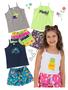 Imagem de Kit 4 Conjuntos Infantil Menina Verão Blusa de Alcinha e Shorts com Elástico Malha com Elastano
