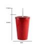 Imagem de Kit 4 Copo Tampa Canudo Fibra Madeira Vermelho 320Ml