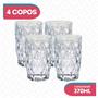 Imagem de Kit 4 Copos Diamante Resistente Luxo Transparente Grosso - 370 ML