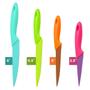 Imagem de Kit 4 Jogo de Facas Coloridas Cozinha Aço Inox + Tabua Bambu