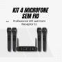Imagem de Kit 4 Microfone Sem Fio Profissional Uhf Led Com Receptor Ec