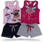 Imagem de Kit 4 Peça Roupa de Verão Infantil Feminina 2 Blusas Regatas e 2 Shorts em Moletinho Liso