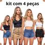 Imagem de (Kit 4 peças) 1 Shorts Alta 1 Shorts Boy 1 Saia Cargo 1 Saia Preta