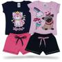 Imagem de Kit 4 Peças Blusinhas Manga curta Menina 2 Short + 2 Blusa Conjunto Infantil