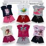 Imagem de Kit 4 Peças Blusinhas Manga curta Menina 2 Short + 2 Blusa Conjunto Infantil