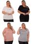 Imagem de Kit 4 Peças - Camiseta Feminina Plus Size Estampa Sortida Básica Dia a Dia Toque Macio