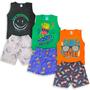 Imagem de Kit 4 Peças Conjunto Regata Infantil Menino Verão Estampada Kit 2 Conjuntos Regata + Shorts/Bermuda