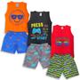 Imagem de Kit 4 Peças Conjunto Regata Infantil Menino Verão Estampada Kit 2 Conjuntos Regata + Shorts/Bermuda