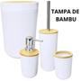 Imagem de Kit 4 Peças Para Banheiro Conjunto Lavabo Tampa Bambu - Clink