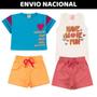 Imagem de Kit 4 Peças Sortidas de Roupas Infantil Menina - 2 Camisetas + 2 Shorts - Kit com 2 Conjuntos ENVIO