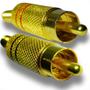 Imagem de Kit 4 plugs rca conectores blindado 4mm corpo de metal com mola ponta dourada 2 pares vermelho preto