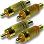Imagem de Kit 4 plugs rca conectores blindado 4mm corpo de metal com mola ponta dourada 2 pares vermelho preto