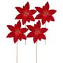 Imagem de Kit 4 Poinsetia Decorativa Natalina de Veludo Vermelho 30cm Tok da Casa