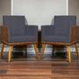 Imagem de Kit 4 Poltronas Decorativas Lis material sintético e Linho Cores Pé Palito 30 Cm Castanho