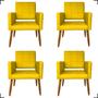 Imagem de Kit 4 Poltronas Decorativas Para Sala E Quarto Isa Suede Amarelo Pé Castanho