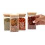 Imagem de Kit 4 potes de vidro 250ml tampa de bambu herméticos quadrados - Tüd