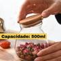 Imagem de Kit 4 potes de vidro 500ml com tampa de bambu herméticos - Jogo De Pote Redondo Para Armazena Alimentos Dispensa Arroz, Café, Chá, Feijão, Biscoito