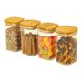 Imagem de Kit 4 Potes de Vidro Tampa Bambu Quadrado Flat 250ml Oikos