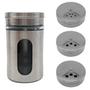 Imagem de Kit 4 Potes Saleiro Pimenteiro Porta Temperos Aço Inox Com Visor