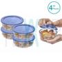 Imagem de Kit 4 Potes Tigela Saladeira de Vidro com Tampa Plástica Oceani 600ml Vitazza: Para Servir e Organização de Cozinha e Geladeira Opção Sustentável
