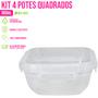 Imagem de Kit 4 Potes Transparente 800ml Retangular/Quadrado C/ Tampa e Trava Comida Cozinha Micro-ondas Geladeira Armazenamento Plástico Conjunto - Rischioto