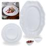 Imagem de Kit 4 Pratos de Sobremesa 17 Cm + 2 Molheiras Formato Gota + Travessa 36 Cm Borda Delicada Melamina / Plastico Bestfer