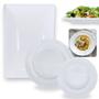 Imagem de Kit 4 Pratos Fundos 22,5 Cm + 4 Pratos Rasos 26,5 Cm + Travessa 40,5 Cm Retangular Buffet em Melamina / Plastico  Bestfer 