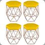 Imagem de Kit 4 Puff Decorativos Para Sala Hexagonal Aramado Base Bronze/Dourada/Preta Suede Cores - Clique E Decore 