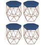 Imagem de Kit 4 puff decorativos para sala hexagonal aramado base bronze suede azul marinho - cique e decore