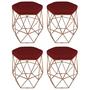 Imagem de Kit 4 puff decorativos para sala hexagonal aramado base bronze suede bordô - cique e decore