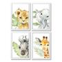 Imagem de Kit 4 Quadro Decorativo Infantil Quarto Bebê Safari Aquarela