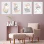 Imagem de Kit 4 Quadros Borboletas Abstratas Rosa e Cinza 33x24cm - com vidro