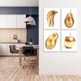 Imagem de Kit 4 Quadros Cozinha Frutas Douradas 45x34cm - com vidro