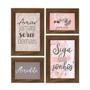 Imagem de Kit 4 Quadros Decorativo com Frase para Sala Quarto Casal Sonhos Tons Rose Motivação Decoração Parede Mdf 26x28cm