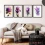 Imagem de Kit 4 Quadros Florais Roxos Aquarela 45X34Cm - Com Vidro