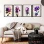 Imagem de Kit 4 Quadros Flores Roxas Aquarela 33X24Cm - Com Vidro
