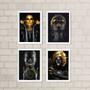 Imagem de Kit 4 Quadros Mulheres Preto ComDourado 33x24cm - com vidro