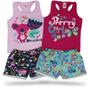 Imagem de Kit 4 Roupa Infantil Meninas Atacado 2 Blusinha Regatas + 2 Shorts em Moletinho