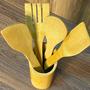 Imagem de Kit 4 talheres de bambu com suporte para cozinha