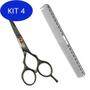 Imagem de Kit 4 Tesoura Fio Laser Profissional Preta Pente De Metal