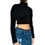 Imagem de Kit 4 Tops Femininos Manga Longa Gola Alta Justos Lisos Cores Sortidas Malha Crepe Pp ao Plus Size