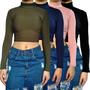 Imagem de Kit 4 Tops Femininos Manga Longa Gola Alta Justos Lisos Cores Sortidas Malha Crepe Pp ao Plus Size