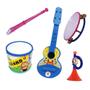 Imagem de Kit 5 Brinquedos Kit Musical Flauta, Bumbinho, Pandeiro, Guitarra Infantil, Violão E Corneta