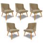 Imagem de Kit 5 Cadeiras Decorativas Sala de Jantar Pés Palito de Madeira Firenze Suede Nude/Natural G19 - Gran Belo